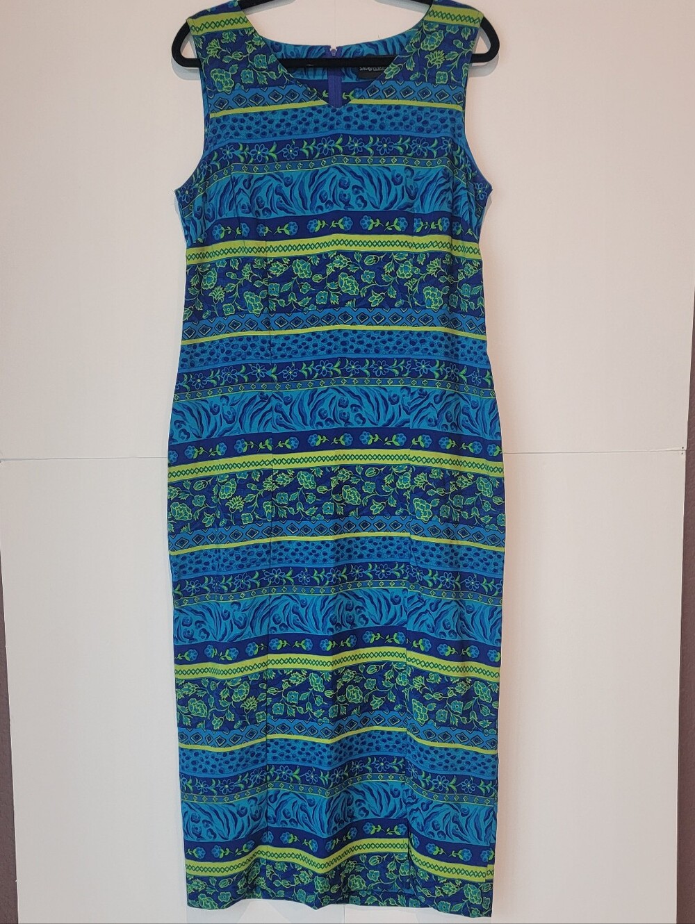 Sag Harbor Dress Size 14 Blue Green Floral Geometric Maxi Dress